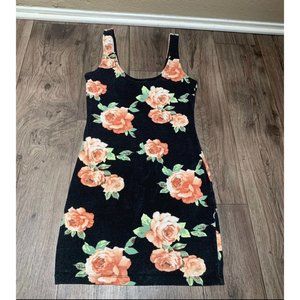 Womens black sleeveless mini dress bodycon form fitted teens juniors with floral